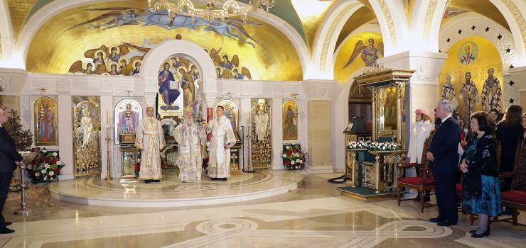 TRH Crown Prince Alexander and Crown Princess Katherine at the Holy Christmas Liturgy in the crypt of St. Sava Temple